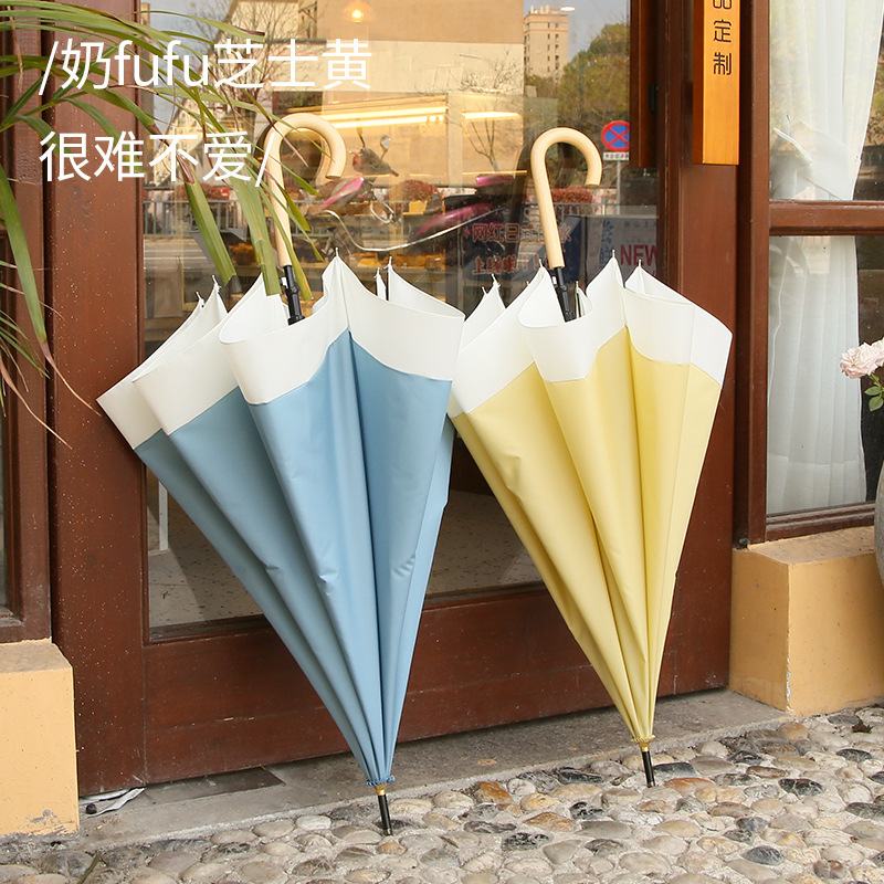 ins Sen family fresh Long-handled umbrella Mosaic Curved handle Straight Umbrella automatic Solid Umbrella Manufactor wholesale