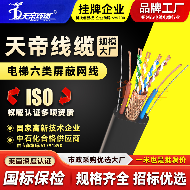 Tiandi Class 6 Elevator Accompanied Shielded Wire Network Wire 2-Core Power Supply Class 6 Shielded Network Wire TVVB2G-STP-6