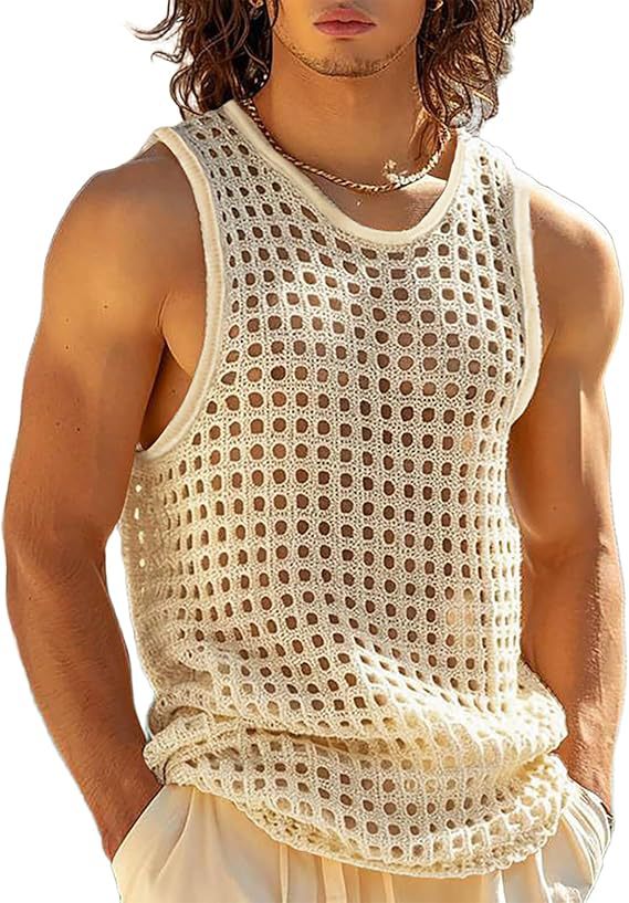 Herren Sommer Strickweste Mit Lochmuster Rundhalsausschnitt Top_voghion.com