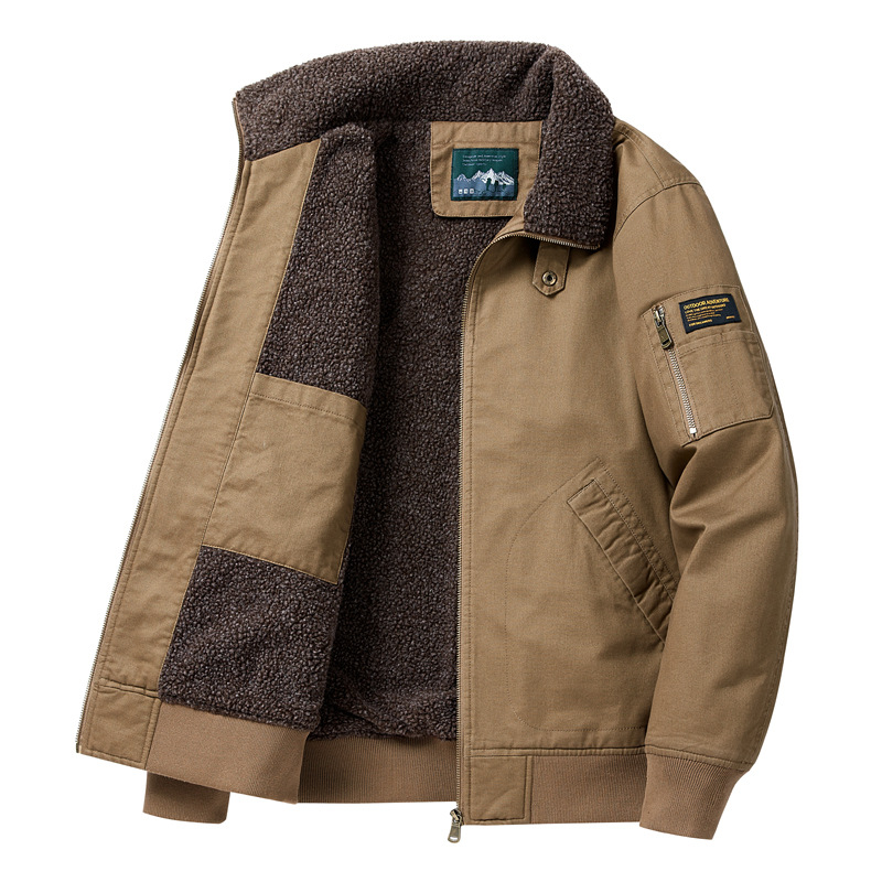 Autumn/Winter New Cross-Border Men's Cotton Jacket Business Casual Jacket Fleece-Lined Thick Lapel Cotton Coat Men's Outerwear