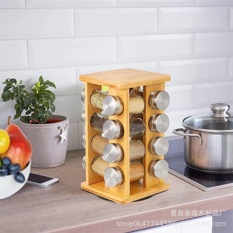 Japanese wooden spice rack kitchen spice jar spice storage rack rotatable multi-layer spice storage rack spice rack