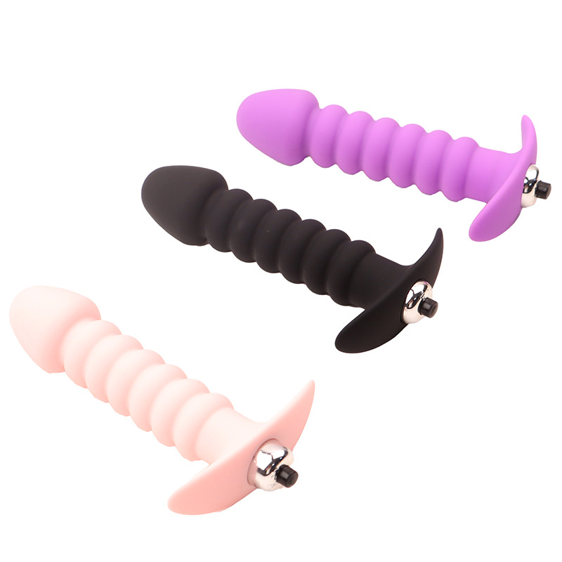 Vibrating Silicone Anal Plug with Ribbed Texture and Button Control — detail image 7