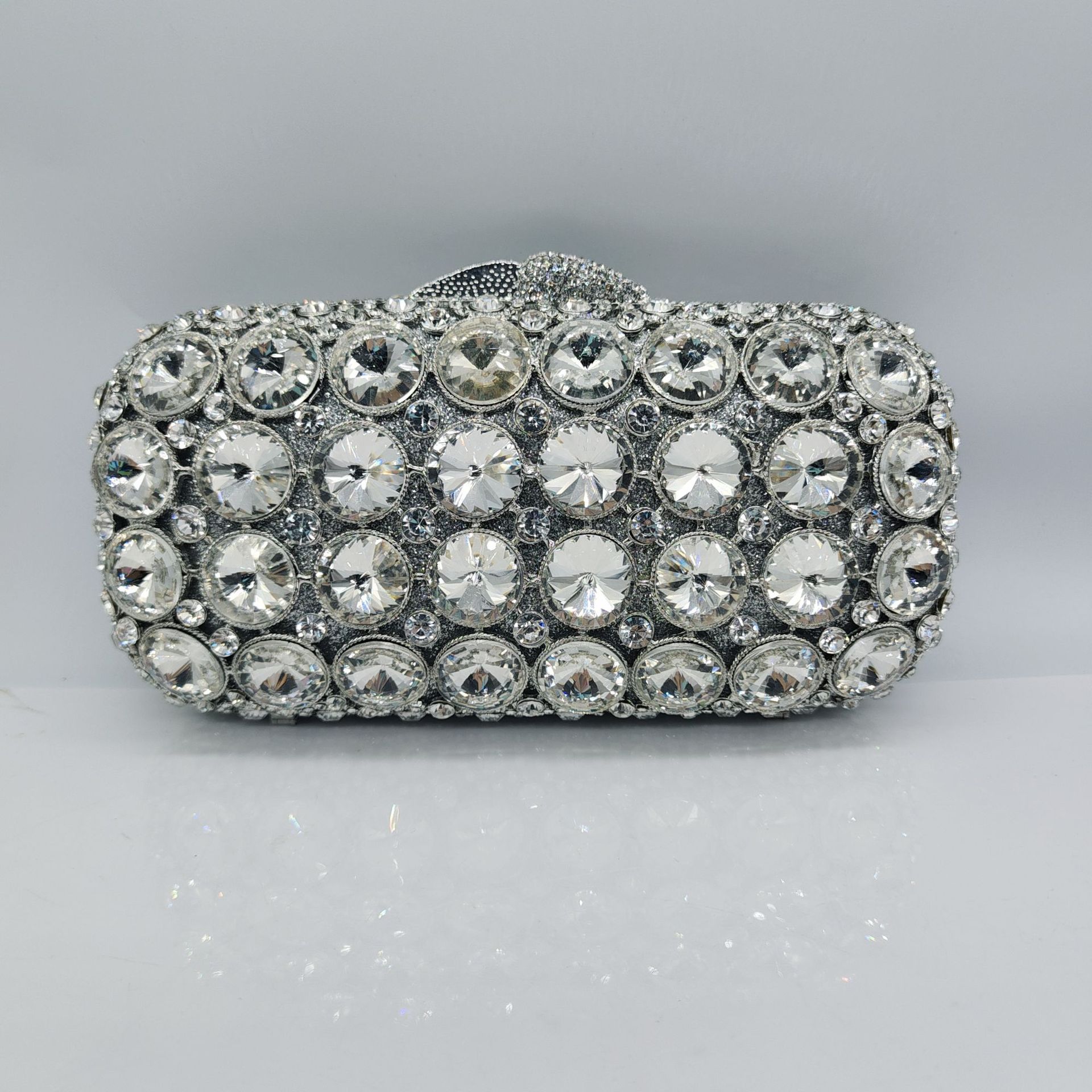 Túi clutch dạ hội nạm kim cương cao cấp cầm tay — Hoa tím, Màu tím đậm, Xanh ngọc lục bảo, Màu bạc chi tiết 11
