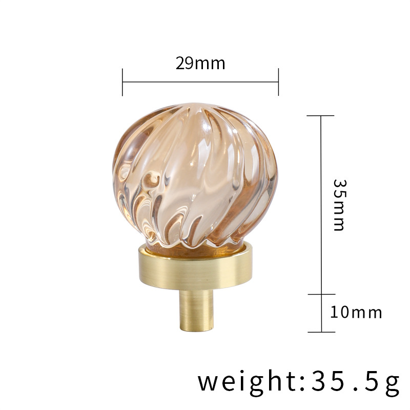 Manija al por mayor de lujo ligero puerta de gabinete manija de armario aleación de zinc color champán manija de puerta estilo nórdico manija de cristal de un solo orificio