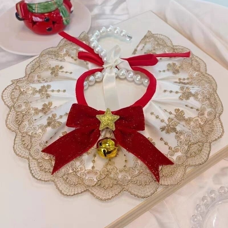 猫の首を囲むクリスマスのよだれレースのぬいぐるみペットの犬のマフラーの装飾の蝶ネクタイの猫の装飾品の犬のよだれかけ|undefined
