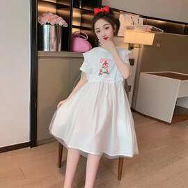 女童网纱连衣裙夏装新款学院风儿童网红拼接裙子夏季小女孩公主裙