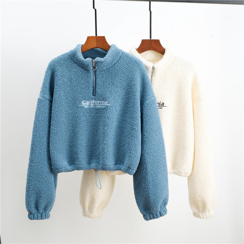 Vêtements pour femmes Pull court en polaire d'agneau Real Shot_voghion.com
