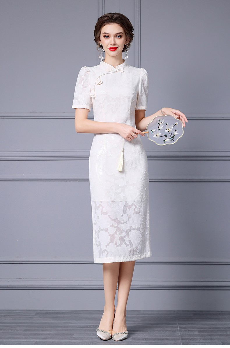 Abito cheongsam slim con perline stile cinese per donna_voghion.com