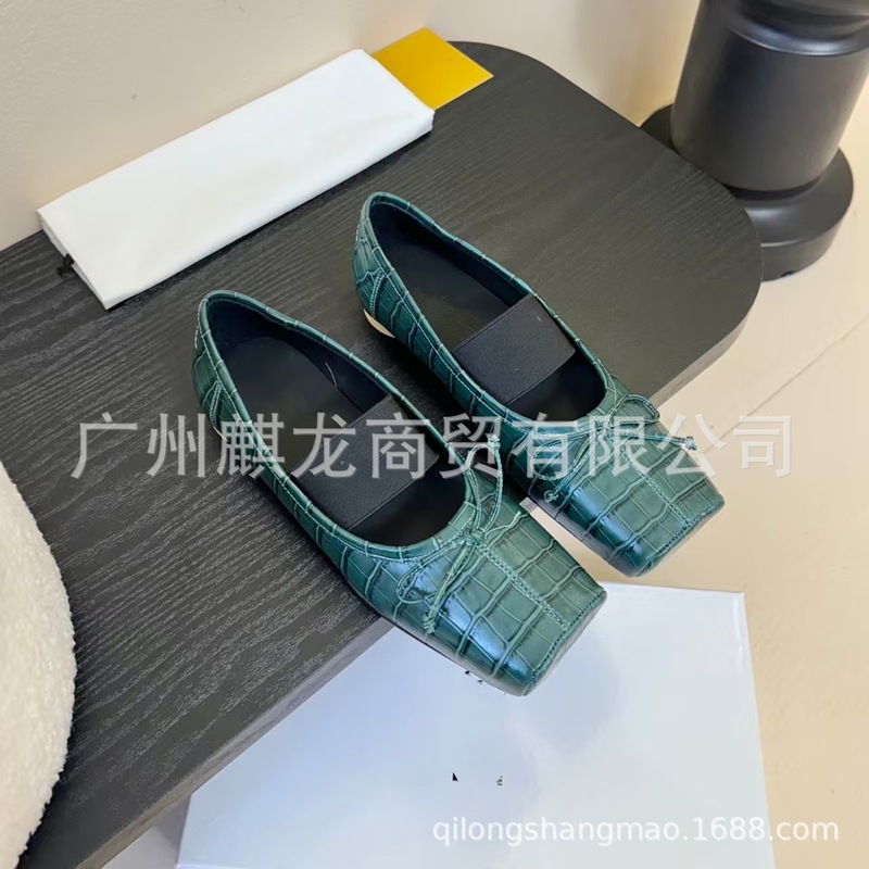 高端2025新款真皮方头复古蝴蝶结松紧弹力一字带平底芭蕾舞鞋单鞋|undefined