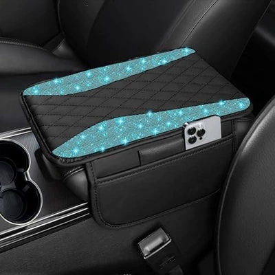 Armrest box | cover with hot-stamped diamonds, armrest - lake-center-blue-diamond
