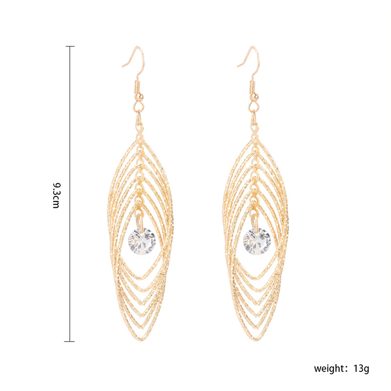 13g Weight Artificial Gemstones Inlay Material Geometric Hollow Multi-layer Leaf Zircon Earrings Fashion Personality Design Alloy Earrings