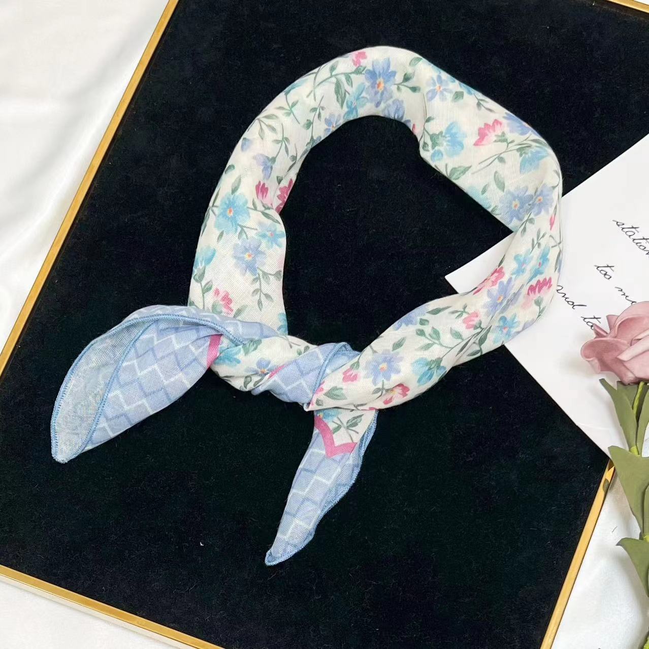 60g Weight Kerchief Classification Daily Occasion cotton and linen Material Flower Pattern Summer Season Women's Gender IG Style Style Women's IG Style Flower Cotton And Linen Kerchief 126