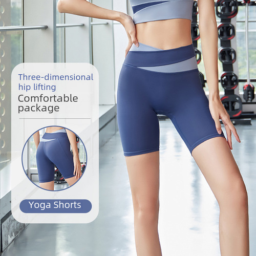 Color-blocked yoga pants for women, high-waisted hip-lifting pants, seamless peach pants, summer sports anti-exposure shorts