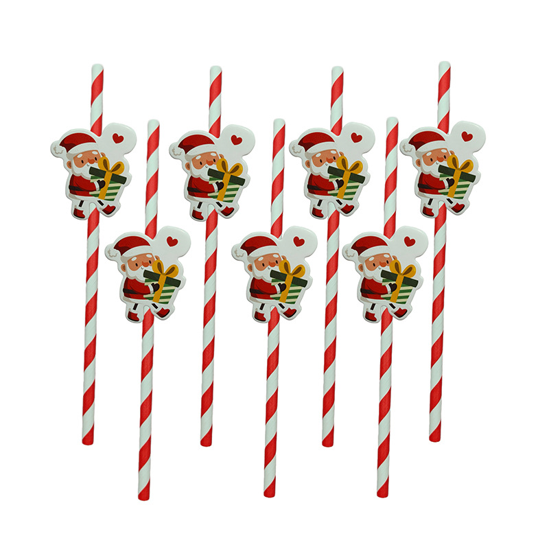 Papel de fiesta de Navidad transfronterizas temática de Navidad desechable postre cóctel de paja decoración