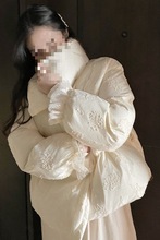 新款蕾丝小香风宽松羽绒服女白鸭绒韩版短款小个子加厚外套潮