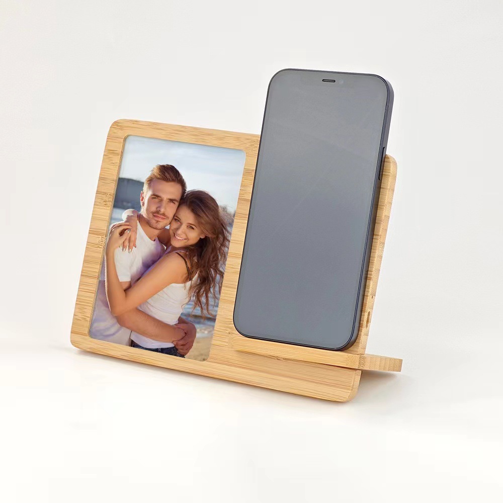 Cross-Border New Product Wooden Wireless Charging Mobile Phone Holder Bamboo Multi-Purpose DIY Pattern Wireless Charging Holder Wholesale