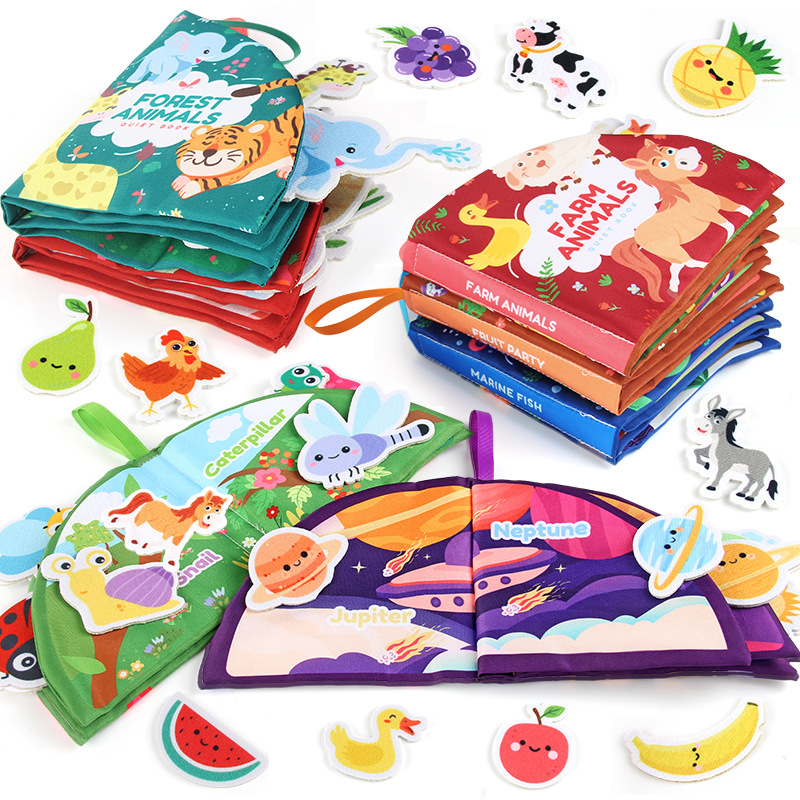 Libro de tela para bebés Velcro desgarrador libro animal marino frutas libro tridimensional puede morder libro de palma de la mano para niños pequeños