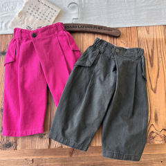 【】日系童裝DD兒童工裝褲偏襟九分褲