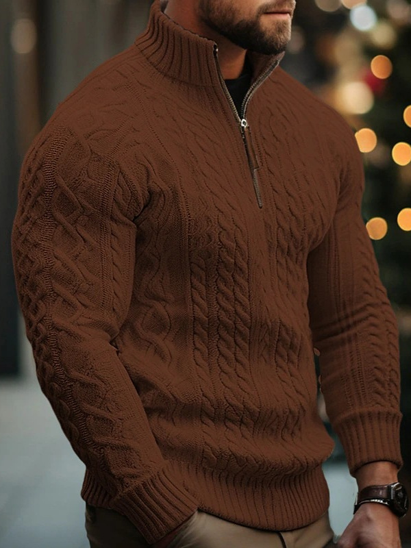 Invierno nuevo hombre camiseta de punto medio chaqueta cremallera de color sólido engrosado comercio exterior transfronterizo suéter hombre