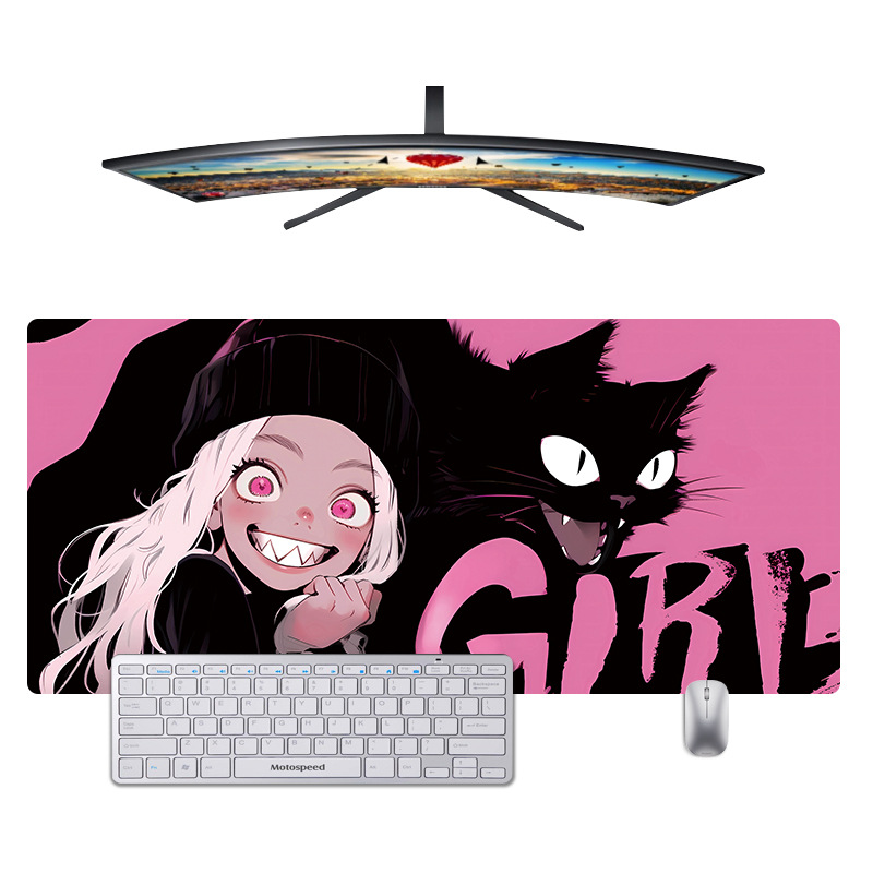 Caricatura gato negro mouse pad super grande estudiante juegos de deportes animados cuadrados computadora teclado pad escritorio