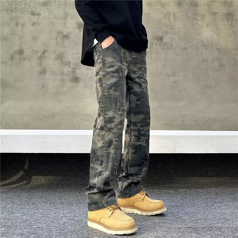 boy 2024 Style Washed Vintage Jeans For Men Spring Autumn Straight Loose European And American High Street Vibe Long Pants_viptrois.com