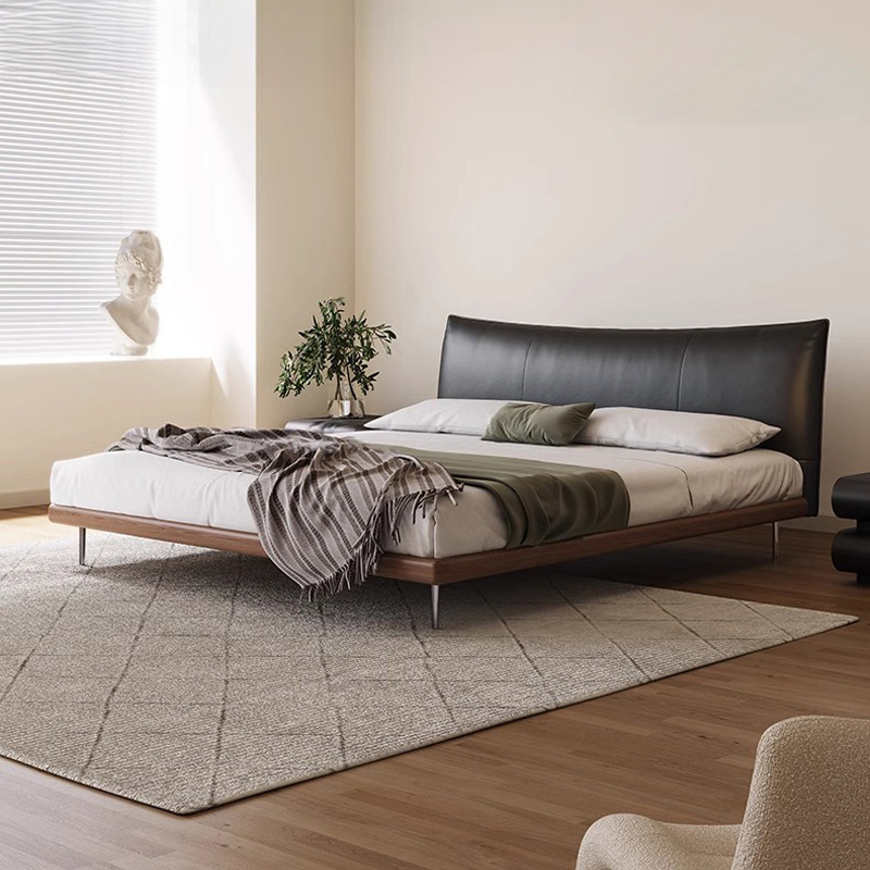 Italian Minimalist Leather Bed Chanel Bed Antique Black Double Bed 1.8m Simple Wedding Bed Ash Soft Bed Italian Minimalist Leather Bed Chanel Bed Antique Black Double Bed 1.8m Simple Wedding Bed Ash Soft Bed