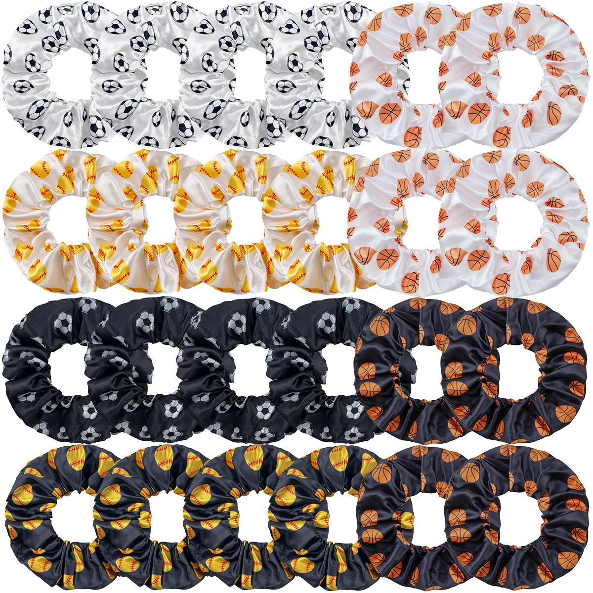20g Weight Large Intestine Hair Ring, Hair Tie Hair Accessories Type 5 PCS/Package Quantity Holiday, Daily Occasion Polyester Material Basketball, Football Pattern Women's Gender Classic Style, Korean Style Style Women's Classic Style Korean Style Basketball Football Cloth Polyester Large Intestine Hair Ring Hair Tie 无