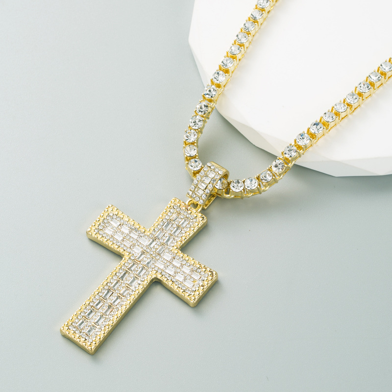 Fashion Cross Alloy Plating Inlay Rhinestones Womenu0027S Pendant Necklace