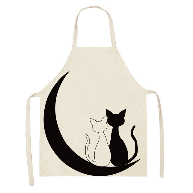 Gato blanco y negro de dibujos animados delantal lino cocina casera sin mangas halter antifouling cintura niños babero