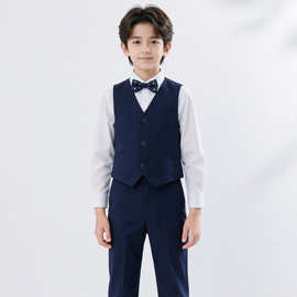 西装马甲套装男童礼服主持人演出服男孩花童西服藏青正装英伦风