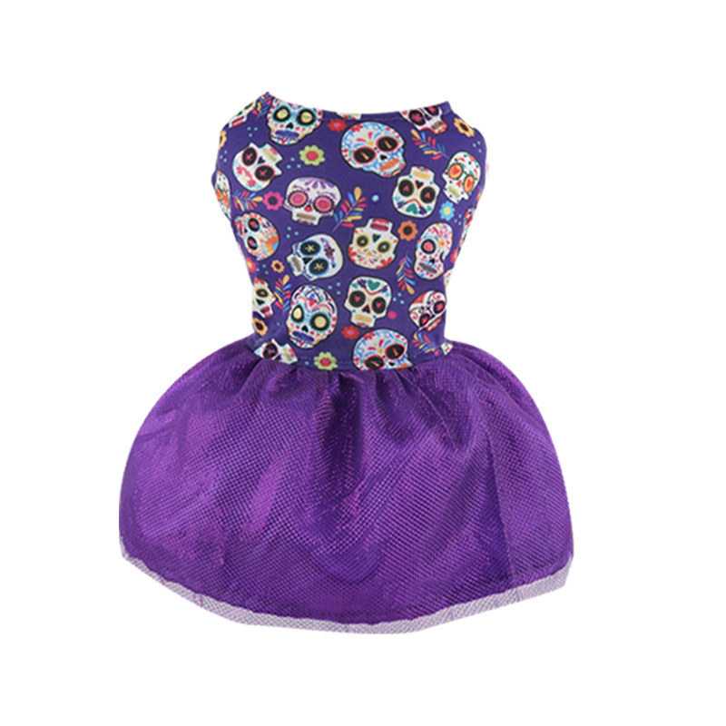 Perro falda mascota Halloween falda calabaza cráneo falda fábrica malla princesa perro pequeño peluche