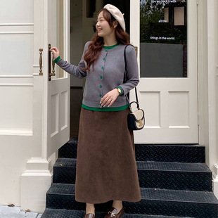 2024 plus size Women's Wear Slim Sweater Fat Sister Fake Two-piece Cardigan Top chubby girl Loose Slim Sweater