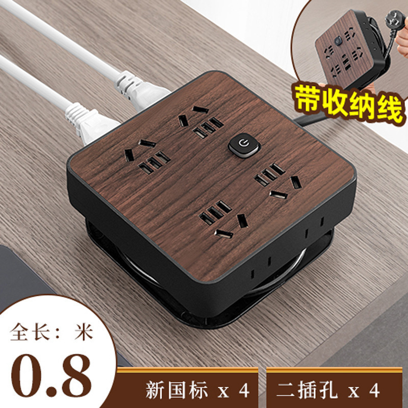 Fabricante de madera enchufe panel de escritorio multifuncional hogar enchufe de carga USB con cable enchufe de seguridad USB