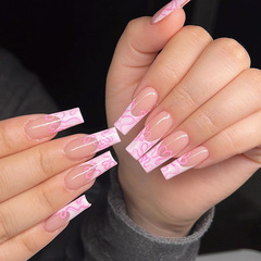 穿戴甲甲片批髮長款粉色愛心甜美美甲成品超薄無痕簡約假指甲貼片