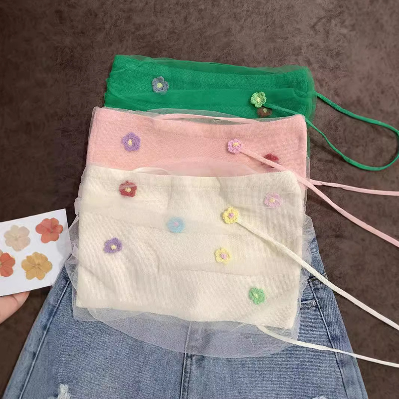 Strapless/Suspenders Macarons 5 Color Hand-made Crocheted Flower Camisole Knitted Strapless Top Spice Girl