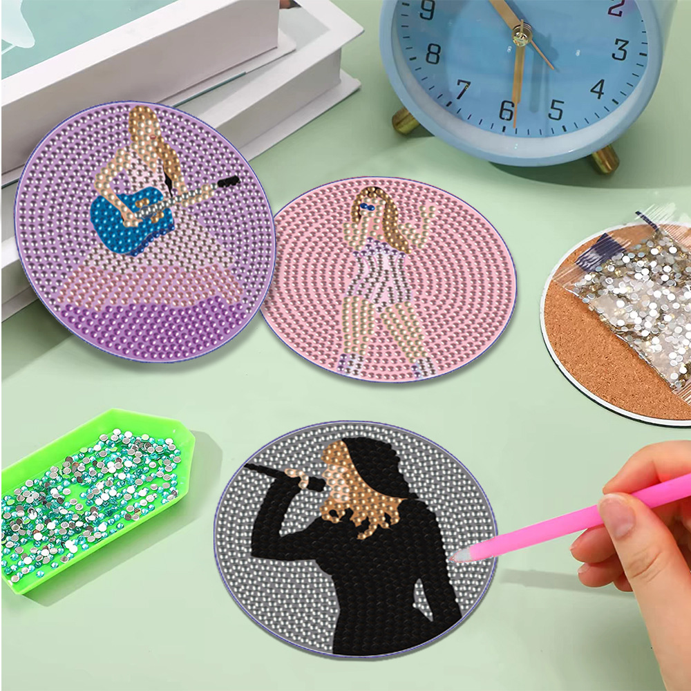 Transfronterizos diy pintura de diamantes almohadilla aislante Amazon Taylor concierto taza almohadilla acrílico redondo de diamantes brillantes hechos a mano