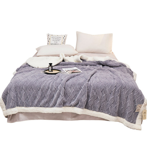 2024 double-layer thickened lamb velvet blanket, taffeta blanket, plain solid color, printed small fur blanket, nap blanket