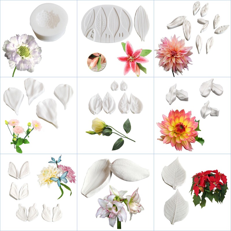 DIY Petal Leaves Stamp Molded Dahlia Butterfly poinsettia Clamp Molded Embossed Flip Sugar Dried Pace Flowers Silicone Molds