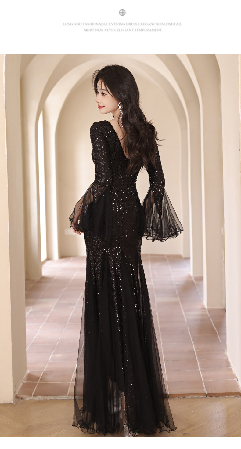 New Black Evening Gown For Women Elegant Luxurious Niche Style Mermaid Fit Long Dress With Sequins_ecoleips.com