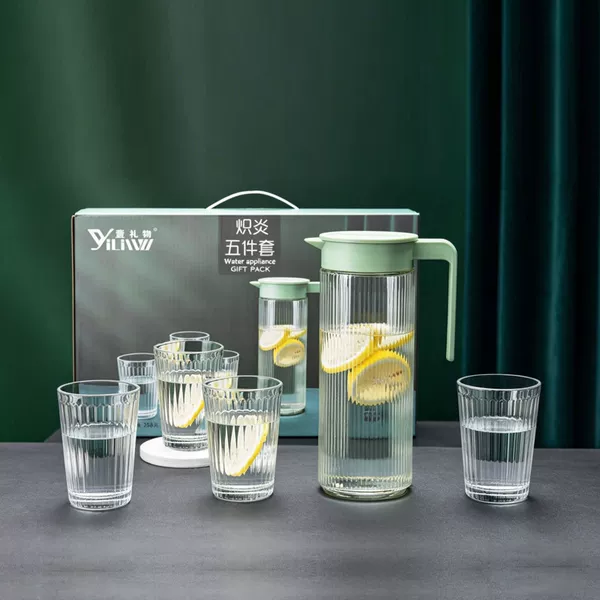 Luxury Glass Drinkware Set for Home Use, Five-Piece Cold Water Jug Set, High-Value Living Room Drinkware Gift Box Wholesale