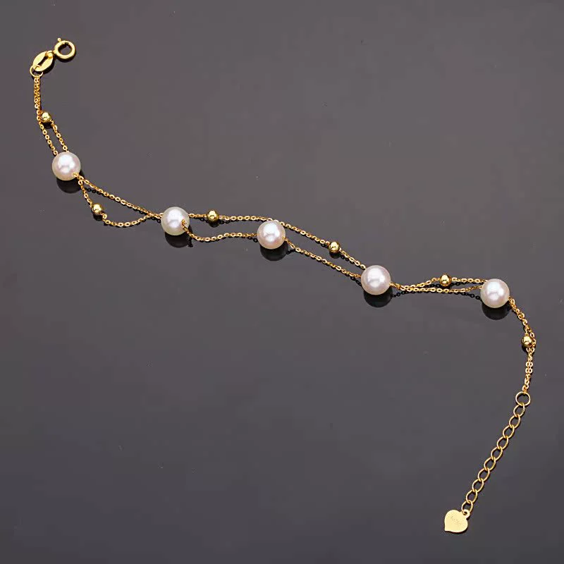 Браслет из 18-каратного золота с натуральным пресноводным жемчугом и дыханием ребенка au750, двухслойный золотой браслет с бусинами, цепочка в форме буквы О, женская водная ракушка