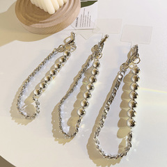 高級感銀色串珠扁鏈手腕繩通用手機殼網紅手機掛繩手工串鏈耳機套