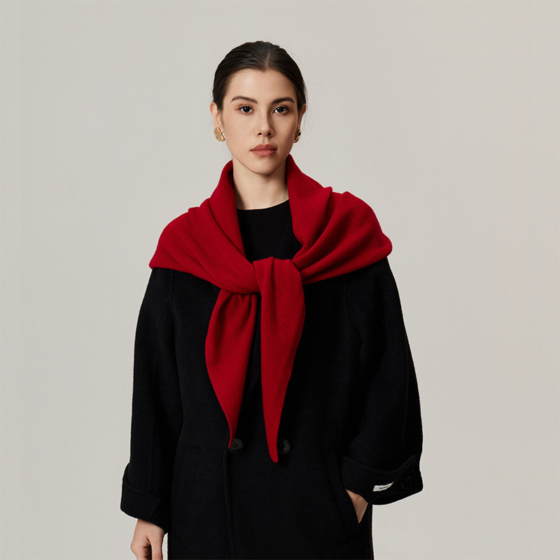 Año Nuevo bufandas rojas 100% de lana simple coreana otoño invierno atmósfera sensación de cuello sensación de alto nivel amplio chal mujer