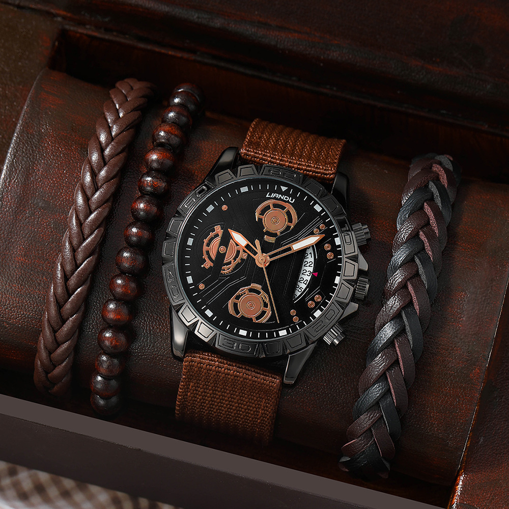 LIANDU Men's Calendar Quartz Watch - Black Suit