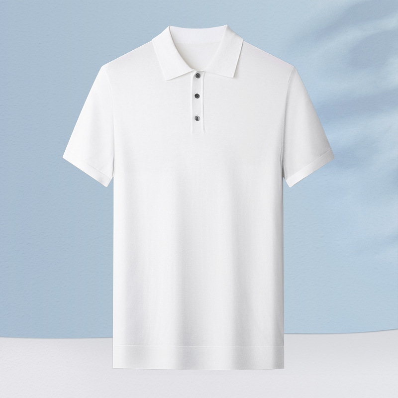 高級メンズ 100 マルベリーシルク半袖 Tシャツ夏薄手ニット半袖シンプルカジュアルシルクポロシャツ男性用|undefined