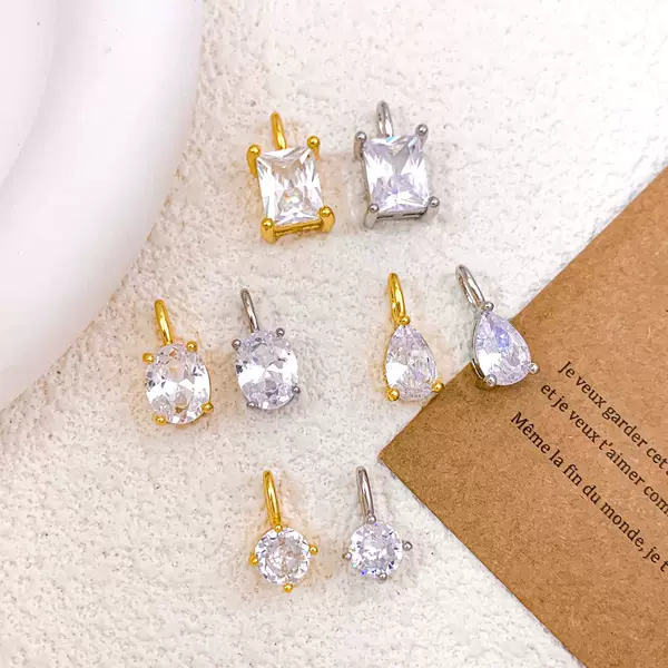 Pendant Cross-Border European and American Square Geometric Zircon Necklace Pendant Women's Simple Design Ins Style High-End DIY Accessories