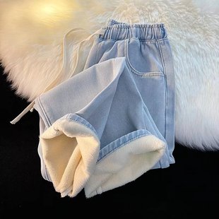 fleece-lined Thickened Jeans Men's Autumn and Winter All-match Straight Pants Loose Casual Wide Leg Long Pants Men's Wholesale