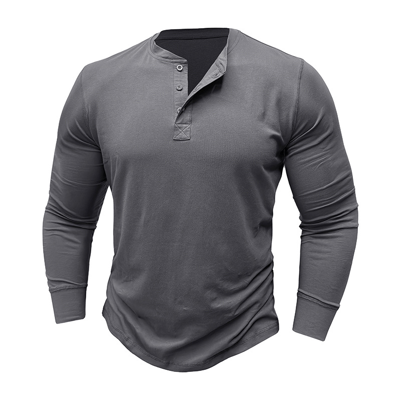 Amazon transfronterizo de los hombres Camiseta de manga larga de algodón de comercio exterior camisa de fondo de los hombres europeos y americanos Henley forro superior