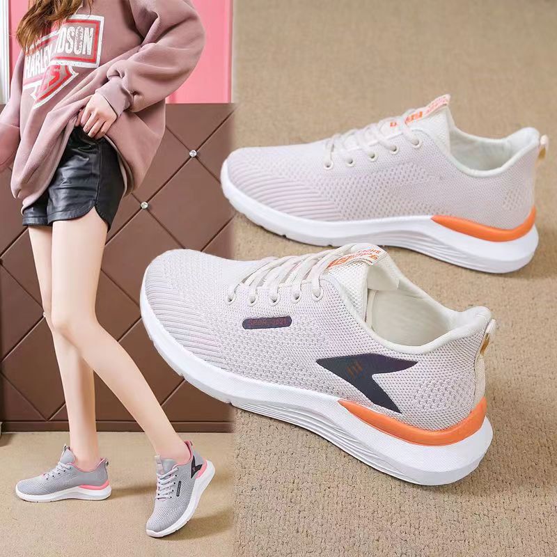 Flying Woven Sneakers Women's 2023 Spring and Summer New Breathable Mesh Shoes Korean-style Women's All-match Running Trendy Shoes Ins Platform Shoes