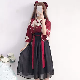 汉元素改良少女花间瑶日常古风学生班服中国风半身裙汉服仙女民国